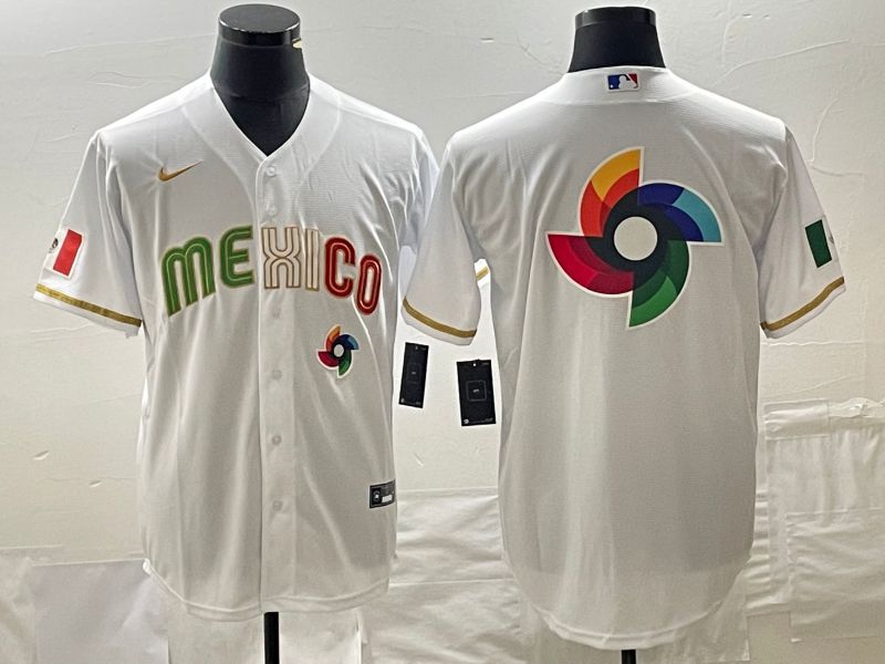 Men 2023 World Cub Mexico Blank White gold Nike MLB Jersey9->more jerseys->MLB Jersey